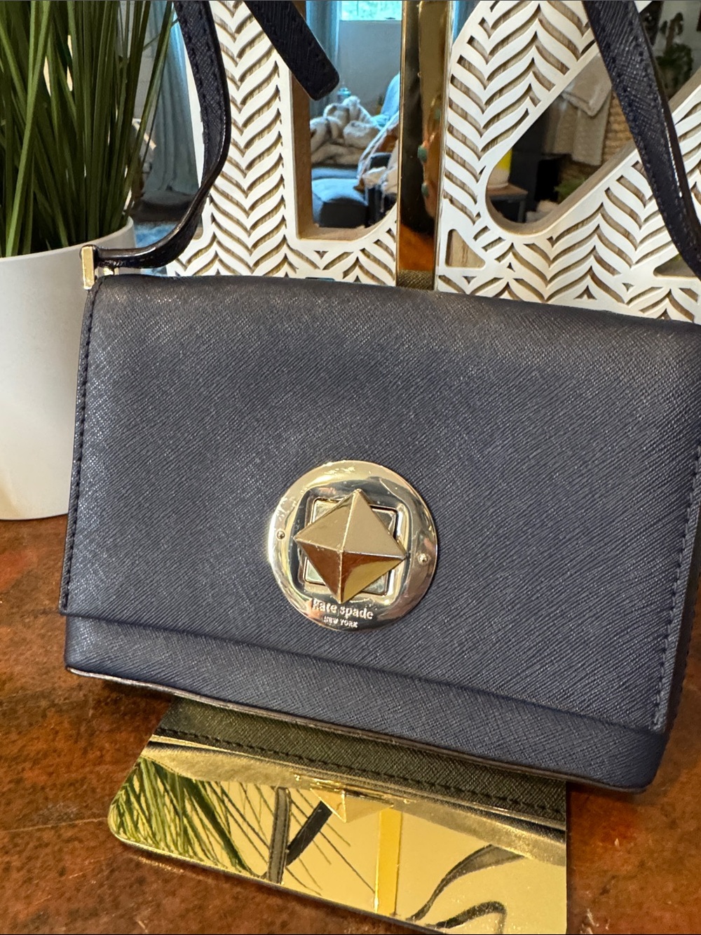 kate spade Navy Saffiano Crossbody with Gold Star Medallion